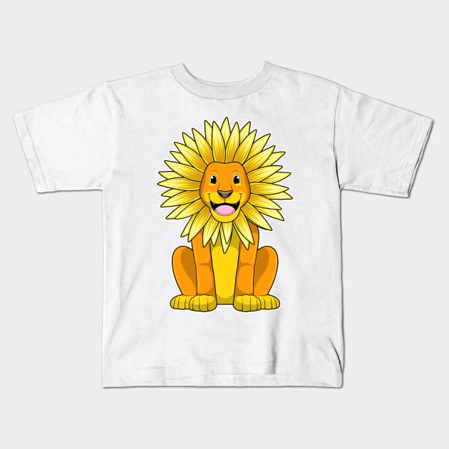 Lion with Sunflower Flower Kids T-Shirt by Markus Schnabel